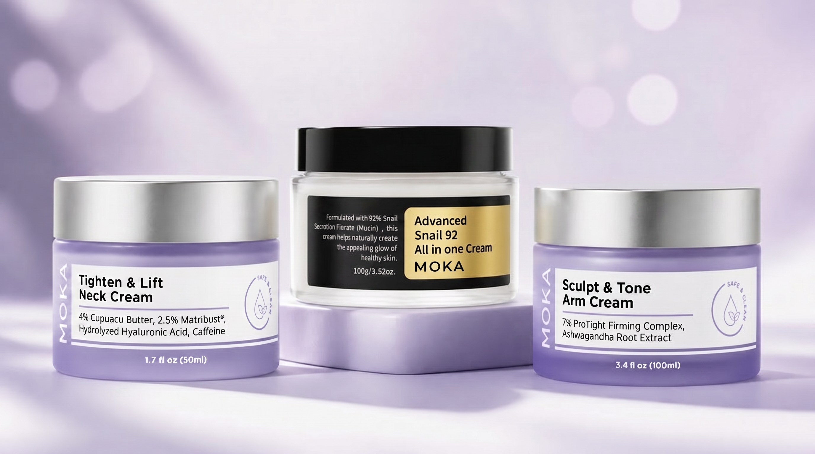 MOKA Skincare Collection — Neck Cream, Snail Cream, Arm Cream